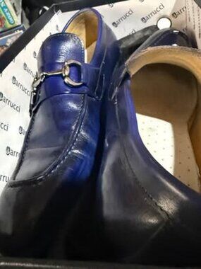 Carrucci KS503-02 Navy Blue Leather Bit Loafers - Men's 8.5